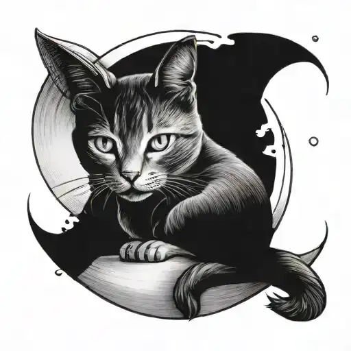 A Cat Sitting On A Crescent Moon