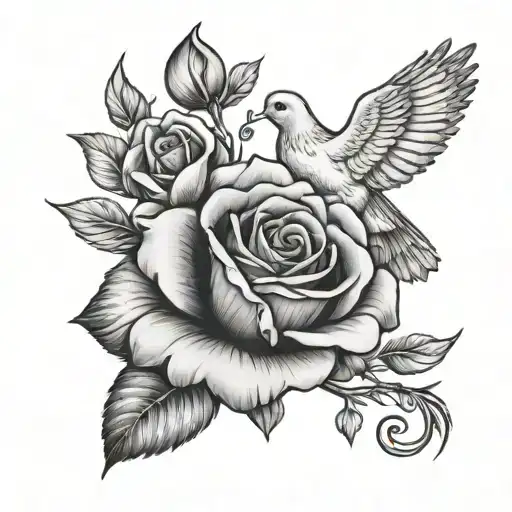Rose With Dove And The Name Blaise