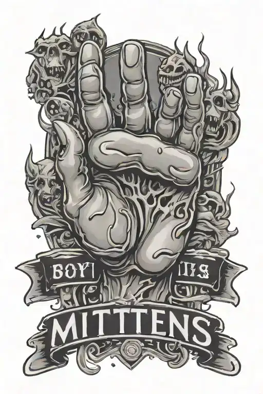 Zombie Hand Reaching With The Word 'Mittens' In A Banner Surrounding It