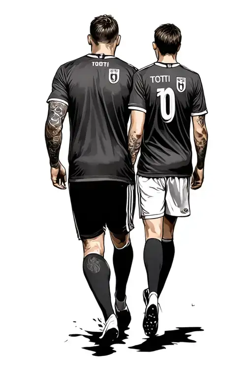 Father And Son Walking Into The Stadio Olimpico Wearing Totti And De Rossi Jerseys