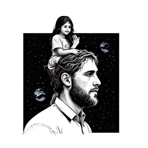 Father With Daughter On Shoulders On Earth