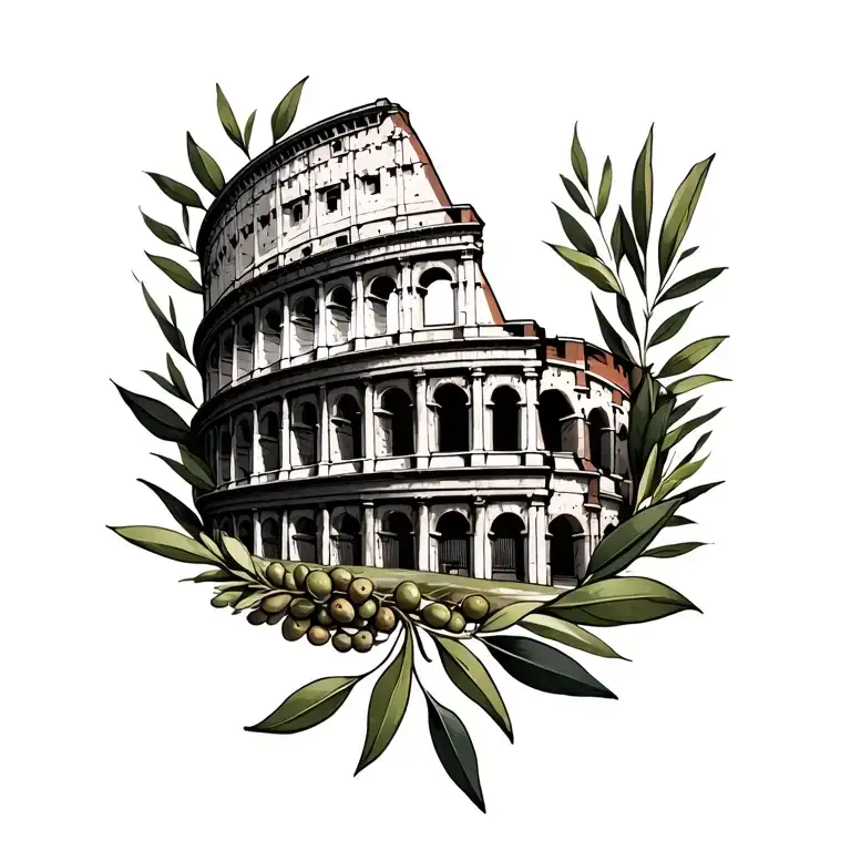 Colosseum Surrounded By Olive Leaves