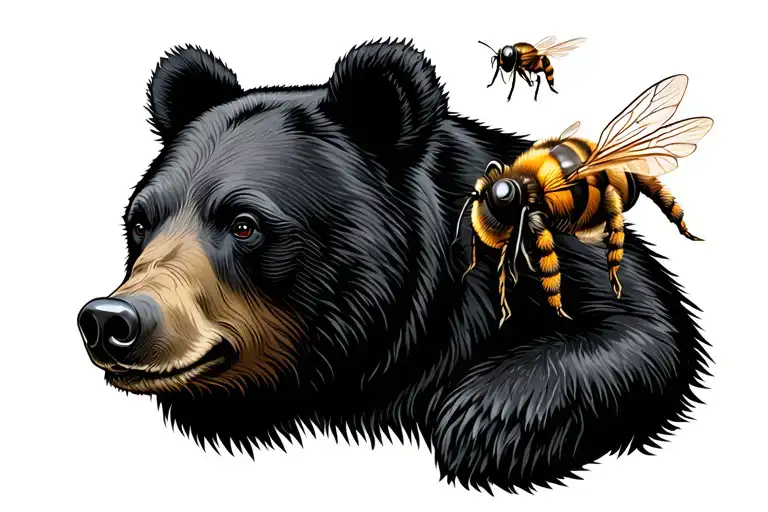 Black Bear Surrounded By Bee Flying