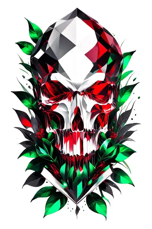 Red Dark And Green Cristal In 3D