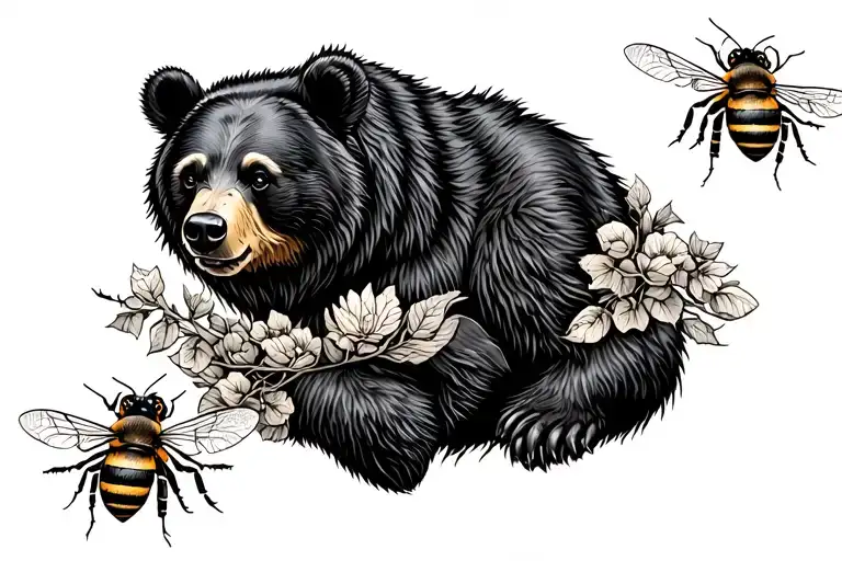 Black Bear Surrounded By Bee Perched
