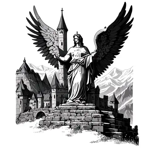 Saint Micheal In The Castle Overlooking Mountains