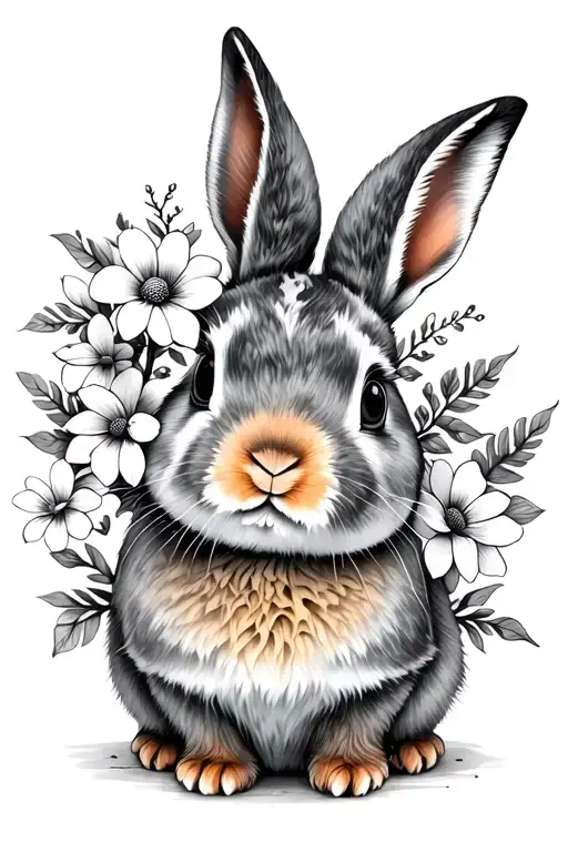 Bunny With Flowers Blooming