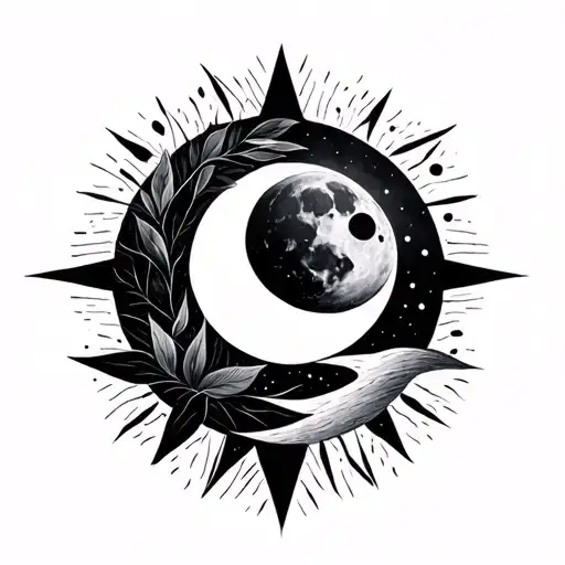 Geometric Design Featuring Nature With Sun And Moon Representing Dark And Light