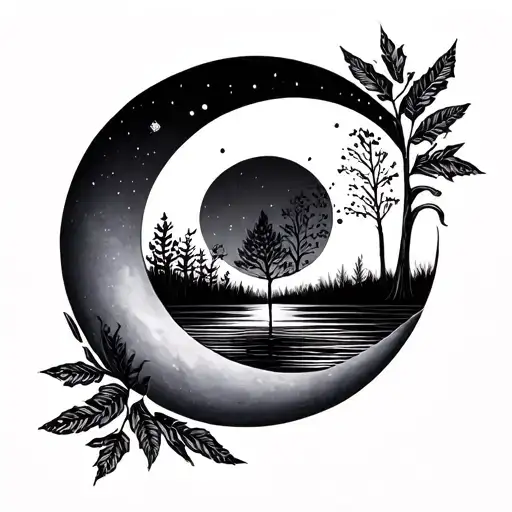 Geometric Design Featuring Nature With Sun And Moon Representing Dark And Light