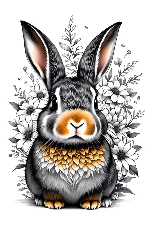 Rabbit With Al Lot Of Flowers Around It