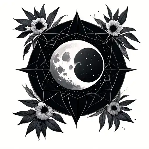 Geometric Design Featuring Nature With Sun And Moon Representing Dark And Light