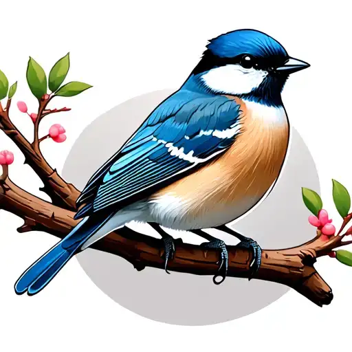 Chickadee And Eastern Bluebird Sitting On Branch