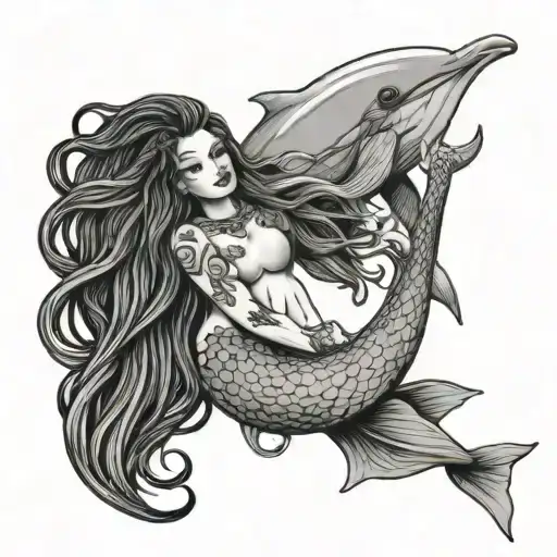 Dreadlock Mermaid Riding A Dolphin