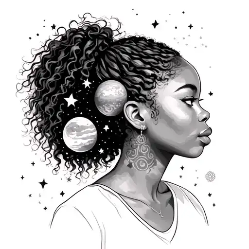 African American Woman Profile With Stars And Planets In Her Hair