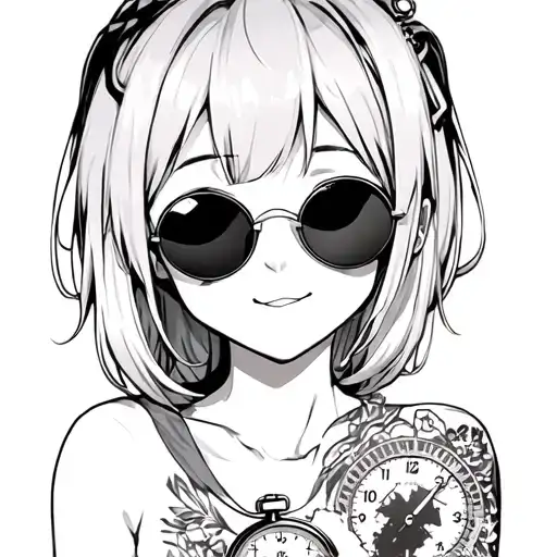 Cute Happy Anime Girl With Sunglasses And Broken Stopwatch