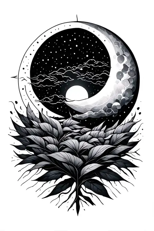 Geometric Design Featuring Nature With Sun And Moon Representing Dark And Light