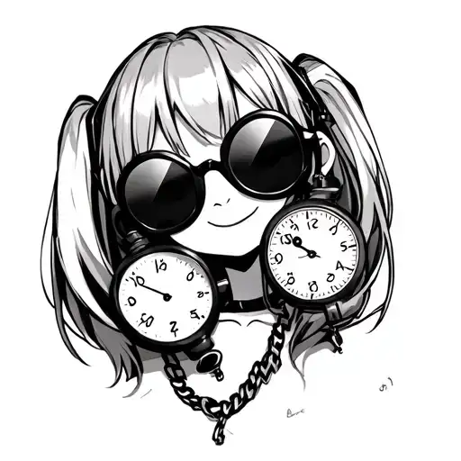 Cute Happy Anime Girl With Sunglasses And Broken Stopwatch