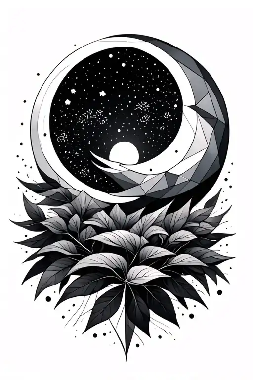 Geometric Design Featuring Nature With Sun And Moon Representing Dark And Light
