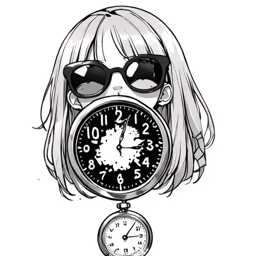 Cute Happy Anime Girl With Sunglasses And Broken Stopwatch