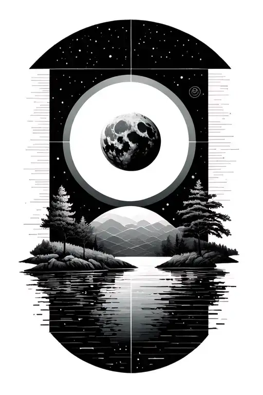 Geometric Design Featuring Nature With Sun And Moon Representing Dark And Light