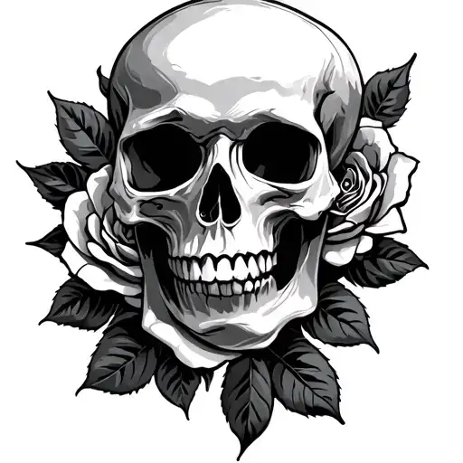 Skull And Rose Intertwined