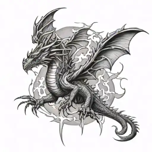 Dragons Flying Around Lightning Storm