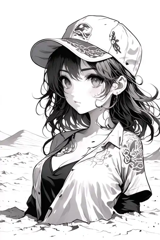 Happy Anime Girl With Broken Sand Dunes