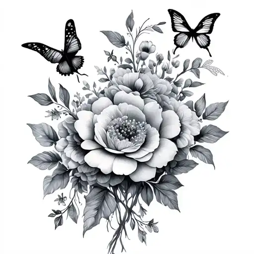 Flowers With Butterflies And Dragonflies And Hummingbirds