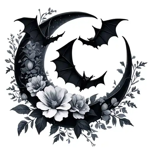 Crescent Moon Bats Flowers