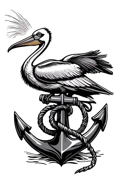 Pelican Perched On Top Of Naval Anchor