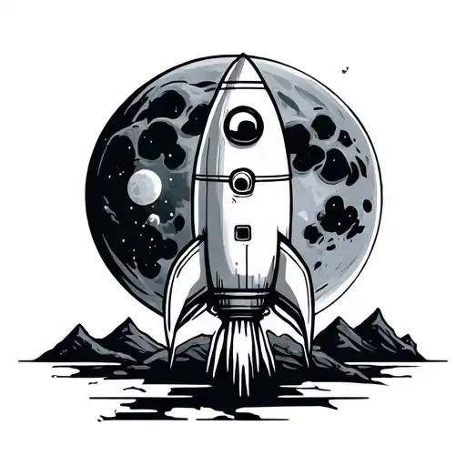Full Moon Small Rocket Cartoony Light Inking