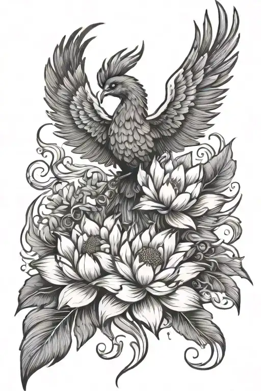 Phoenix And Lotus Flower