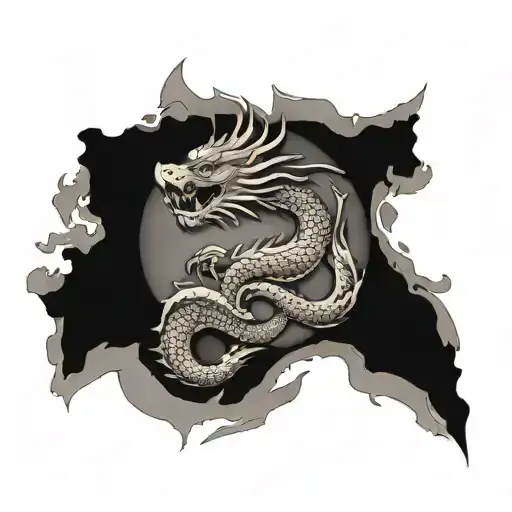 Wall Of China And A Dragon Flying Around It