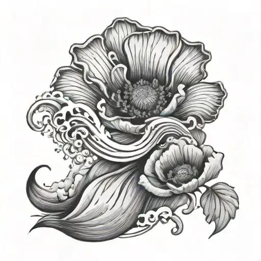 Ocean Wave And Poppy Flower