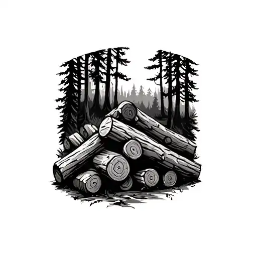 Lumber Pile In Forest Scene