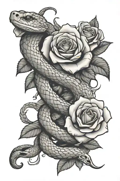 Snake And Roses Intertwined