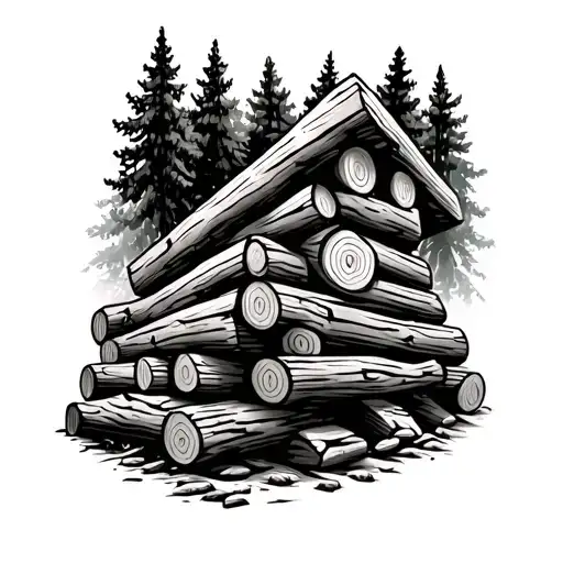 Stacked Lumber Pile In Forest Scene