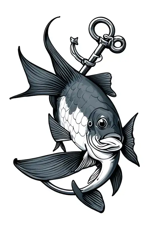 Minimalist Fish With An Anchor Piercing It