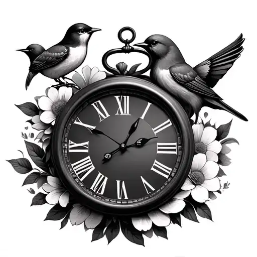 Clock With Flowers And A Bird