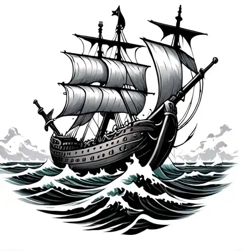 Viking Ship Crashing Through Waves