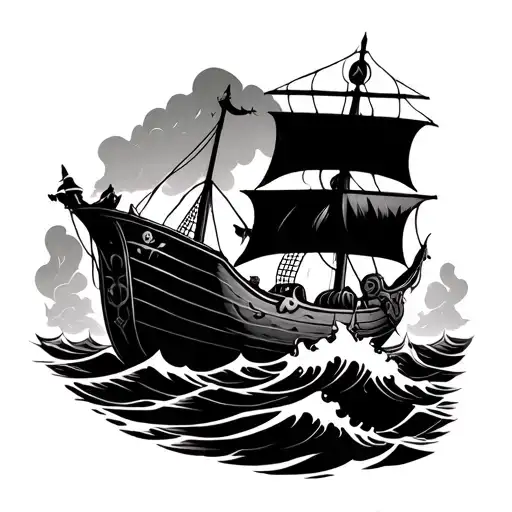 Viking Ship Crashing Through Waves