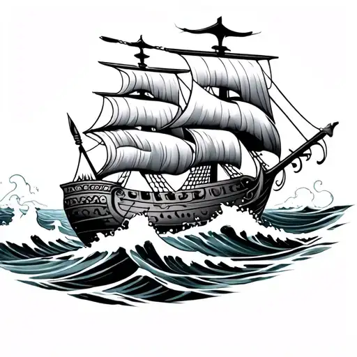 Viking Ship Crashing Through Waves