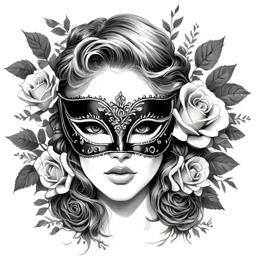 Woman With Masquerade Mask And Roses