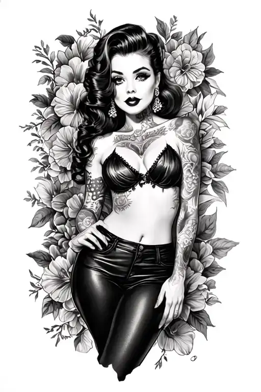 Pinup Girl With Tattoos Standing