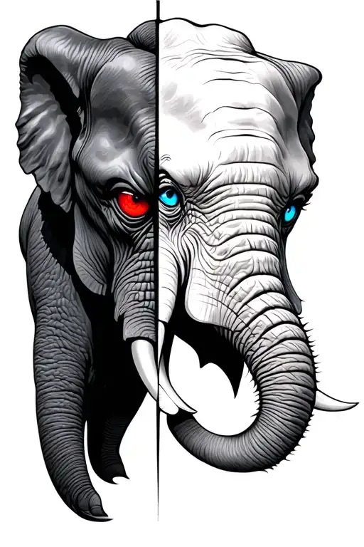 Elephant Face Half Evil With Red Eye And Half Nice With Blue Eye