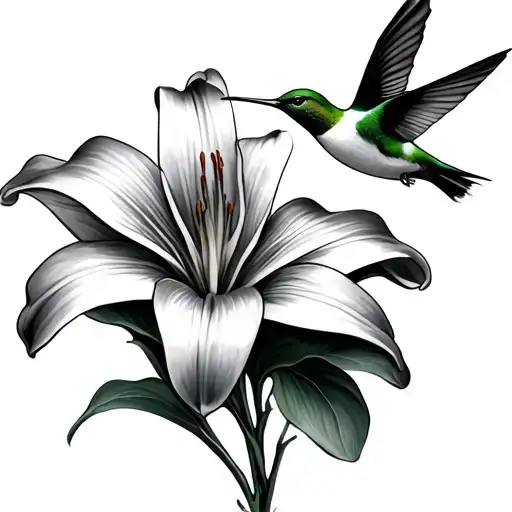 Lily And Hummingbird Hovering