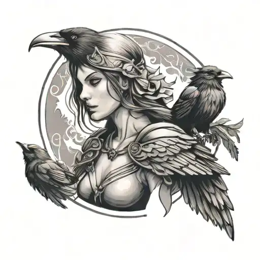 Morrigan With Crows Perched