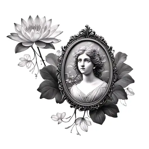 Oval Cameo Portrait Ornate Water Lily Frame