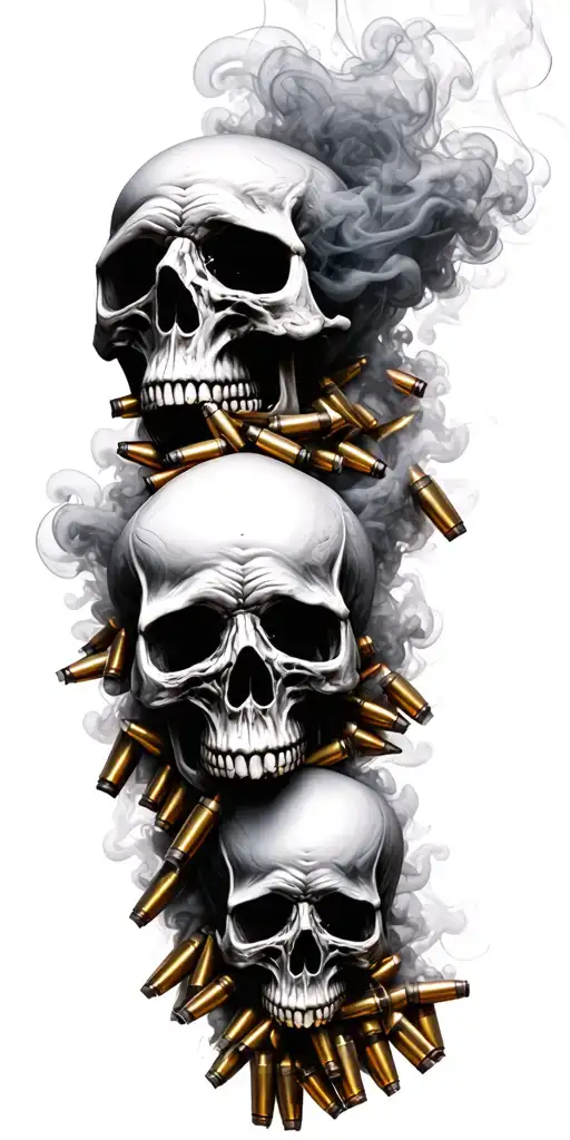 39 Skulls Made Of Smoke Rising From Bullet Casings