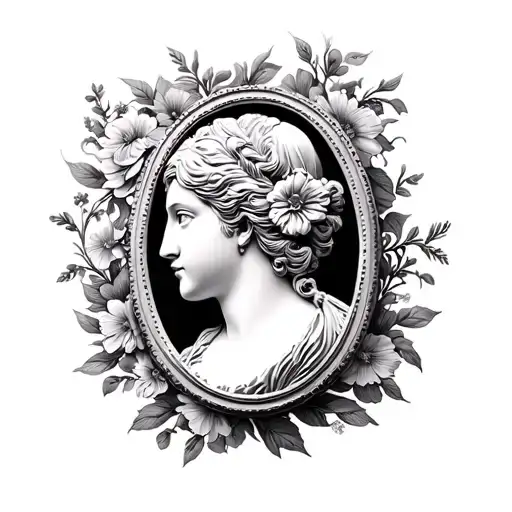 Oval Cameo Portrait Ornate Floral Frame Fine Line